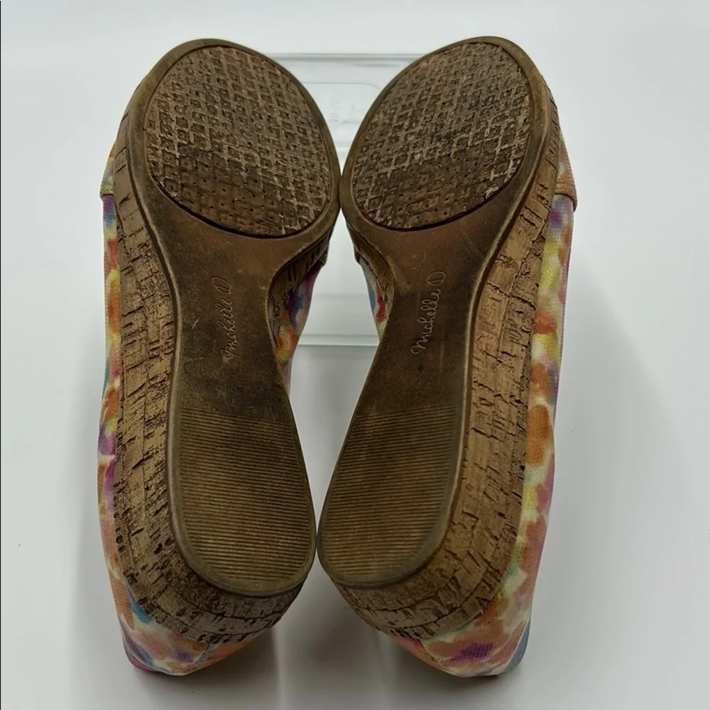 Michelle D Ellena Wedge Women's 10M Floral Slip On Peep Tow Yellow Pink